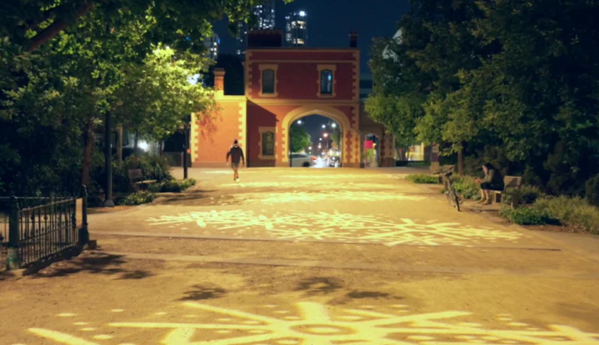 The upgraded pedestrian path through Parramatta Park at night